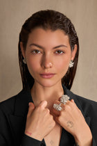 Round Wrapped Flower Bouquet Silver Ring