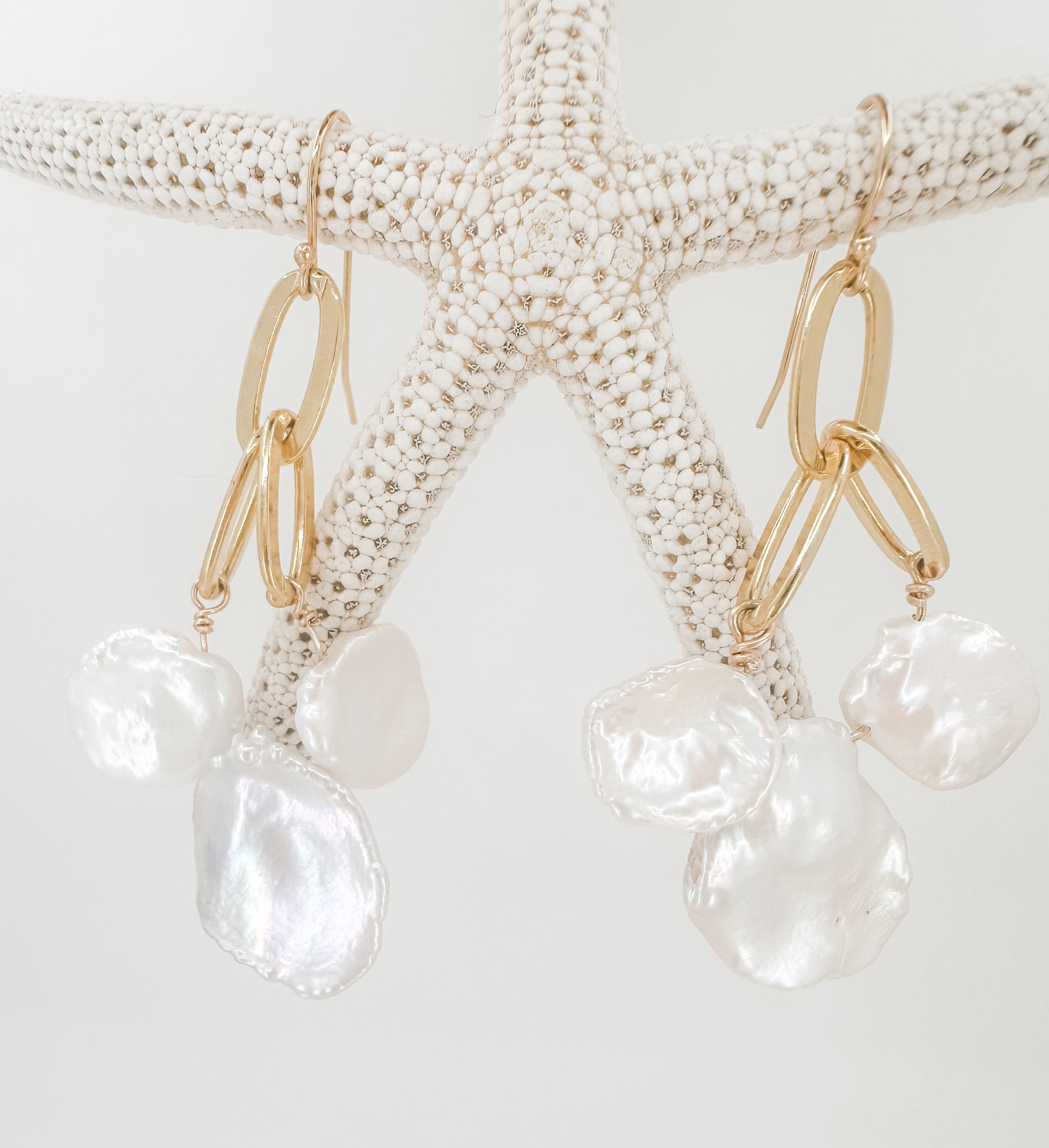 Keshi Pearl Gold Chandelier Earrings