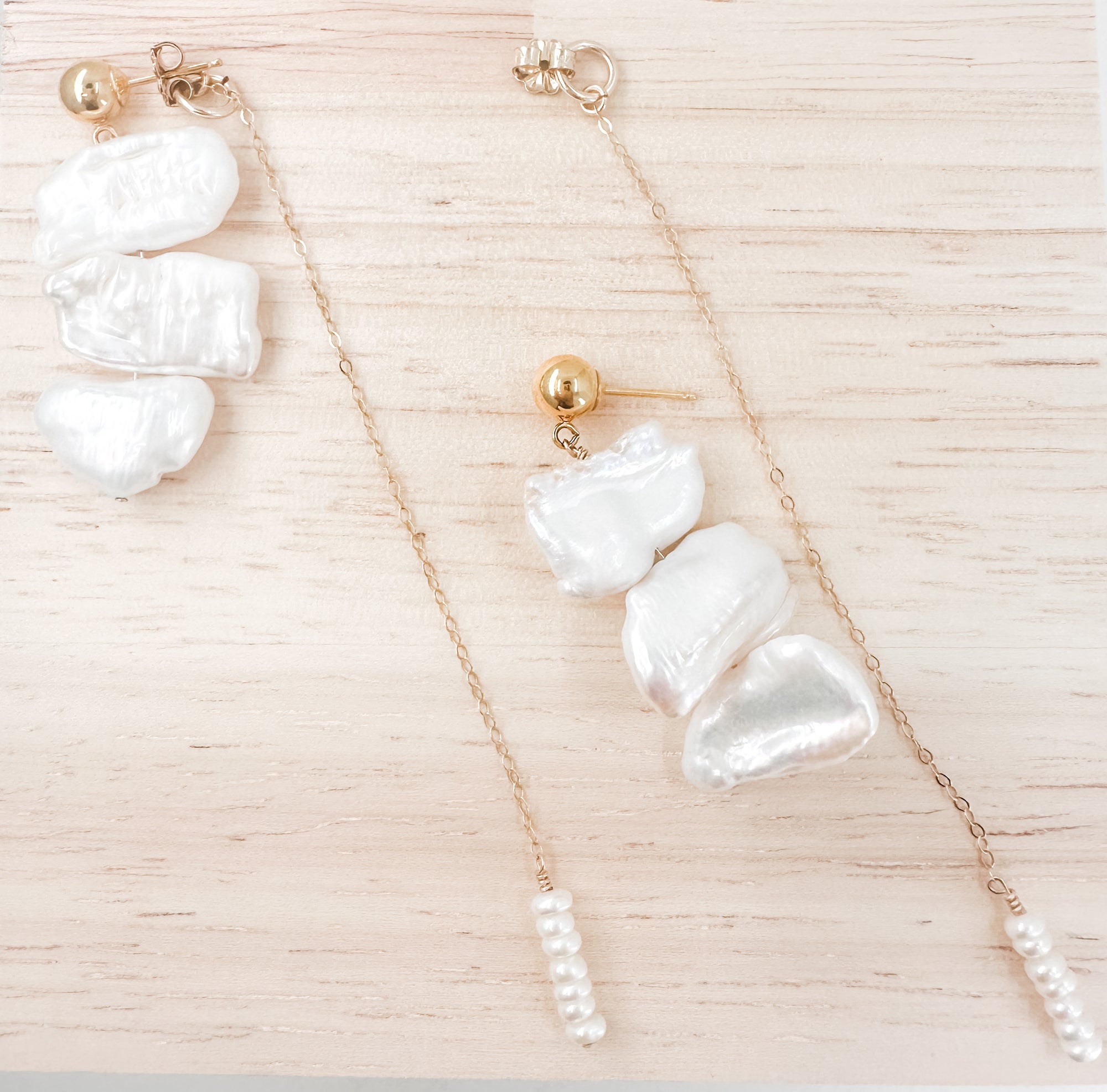 Savvy Double Drop Biwa Pearl Earrings