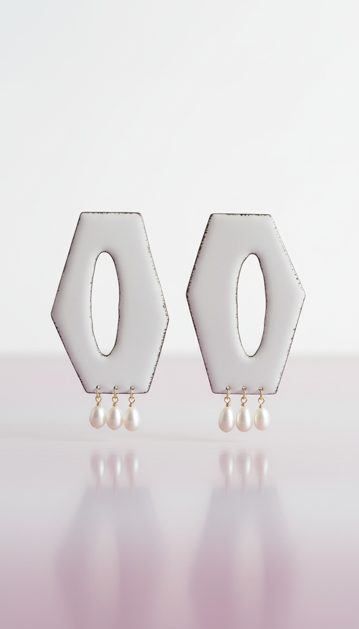Hex & the City Pearl Enamel Earrings