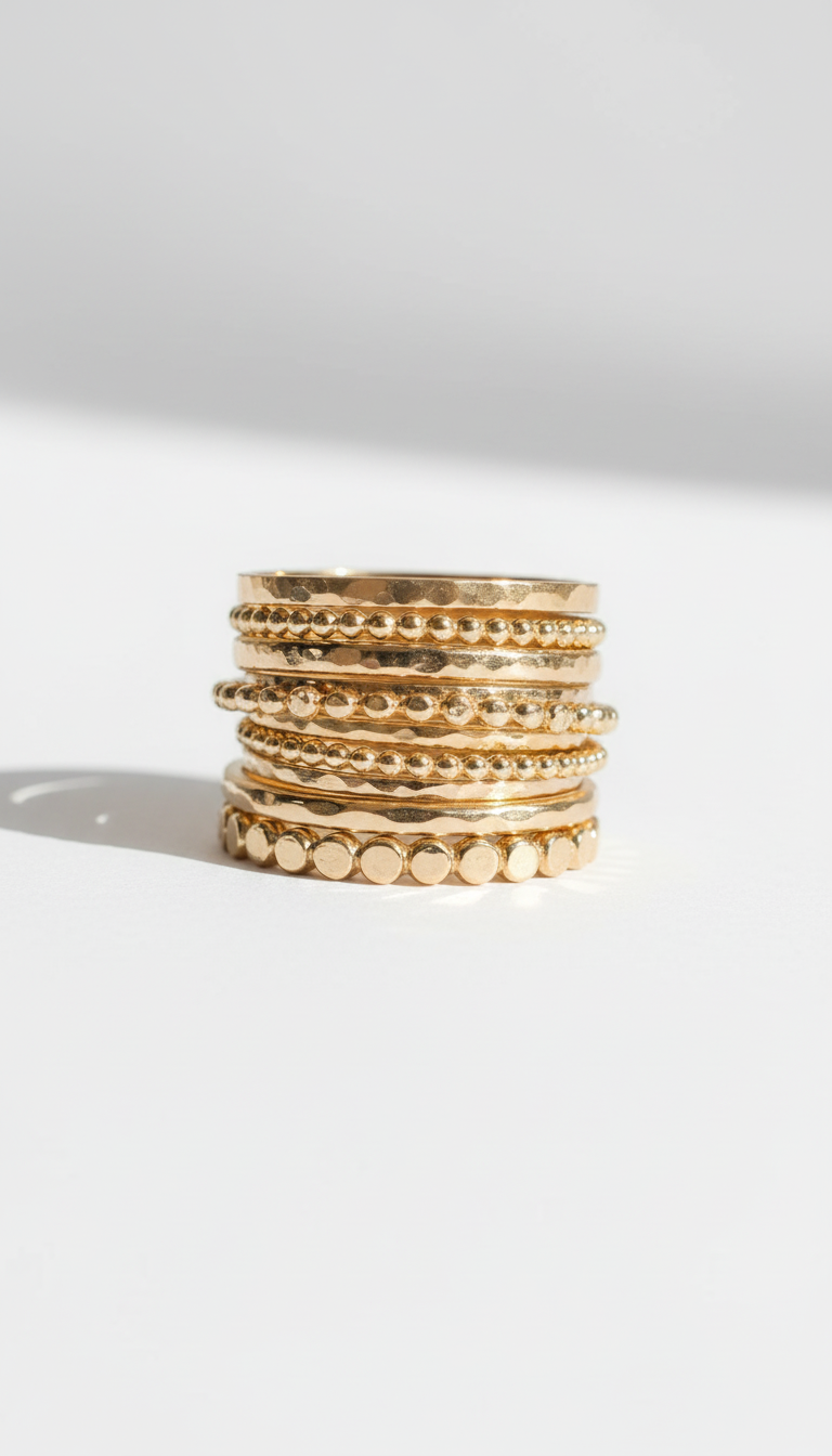 Delicate Flat Beads Stackable Gold Ring