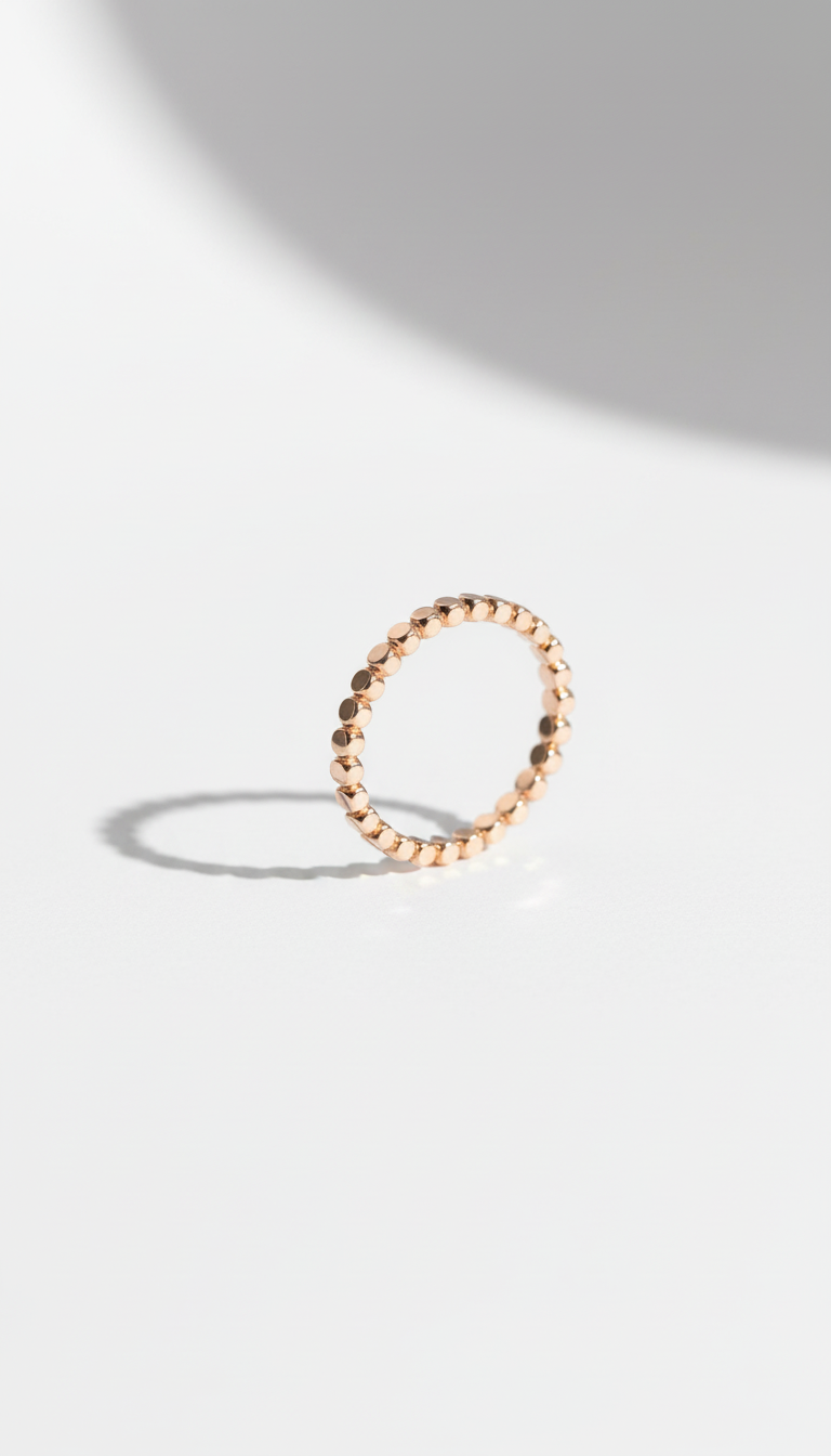 Delicate Flat Beads Stackable Gold Ring