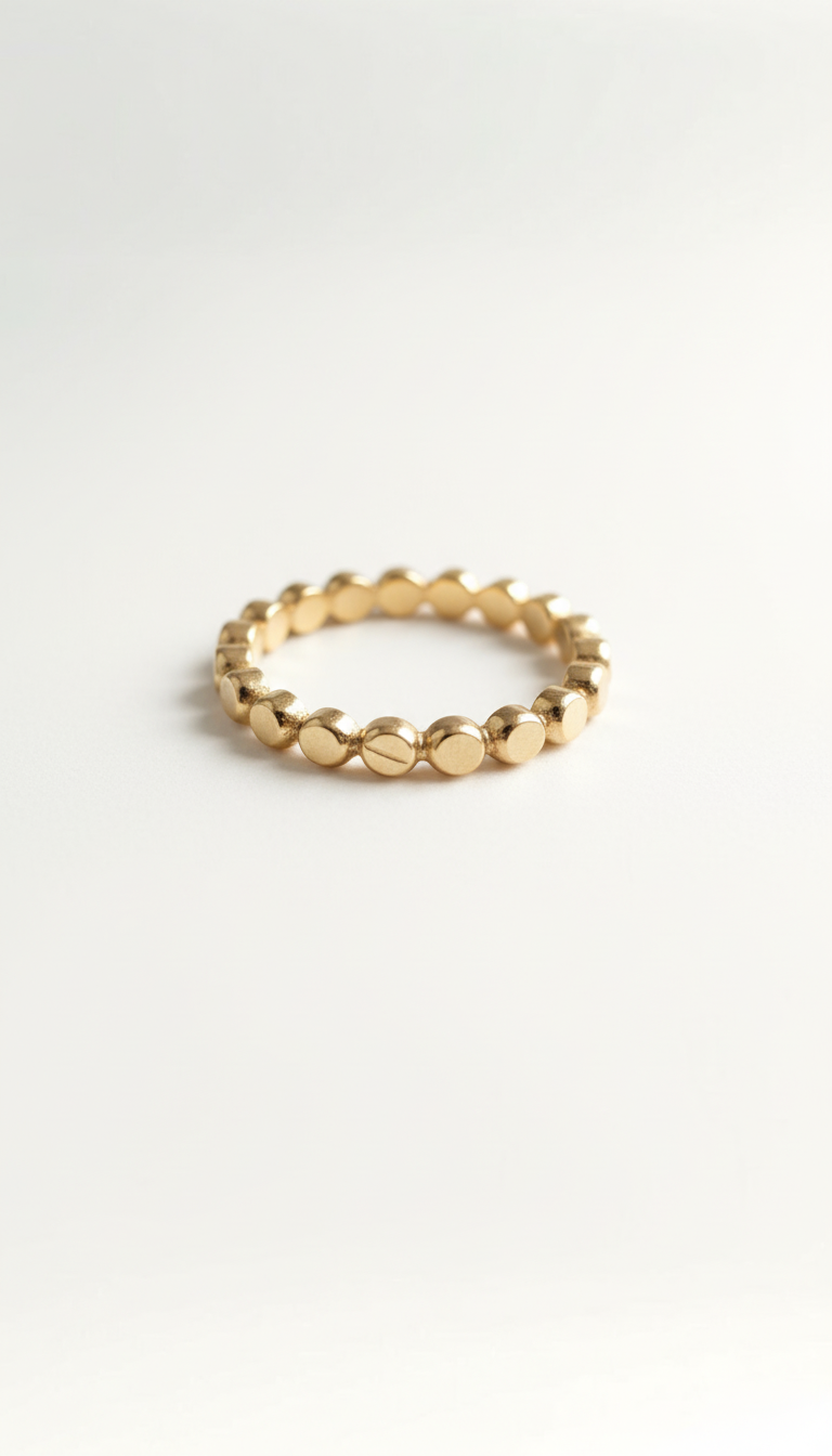 Delicate Flat Beads Stackable Gold Ring