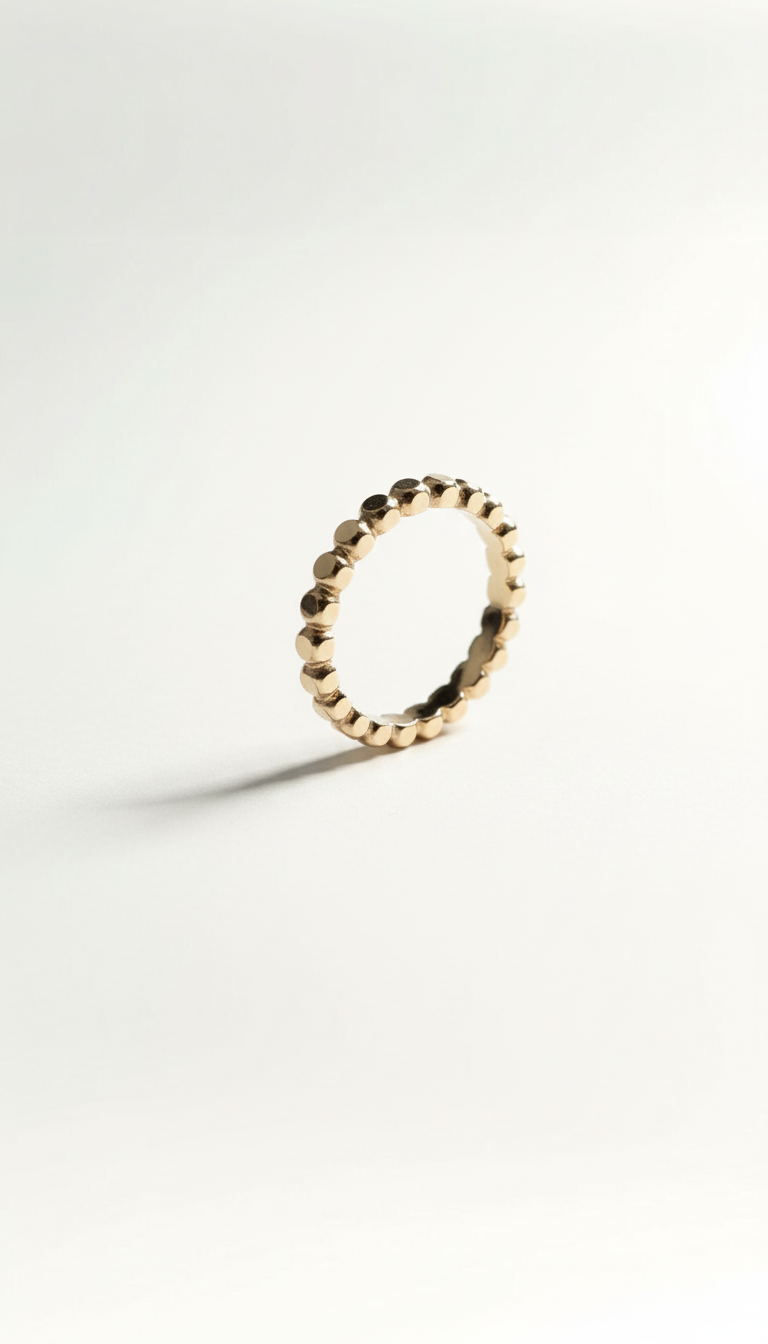 Delicate Flat Beads Stackable Gold Ring