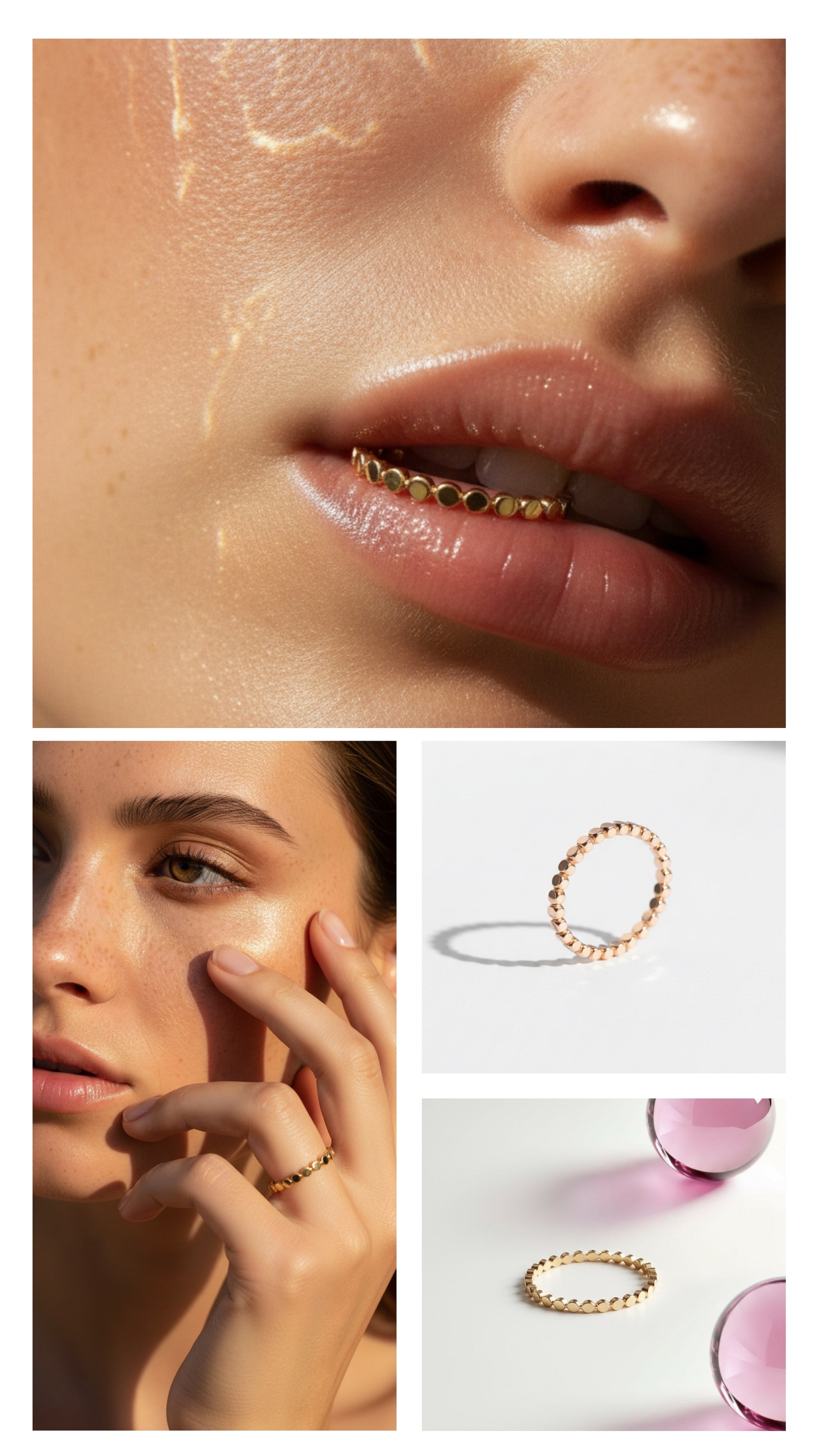Delicate Flat Beads Stackable Gold Ring
