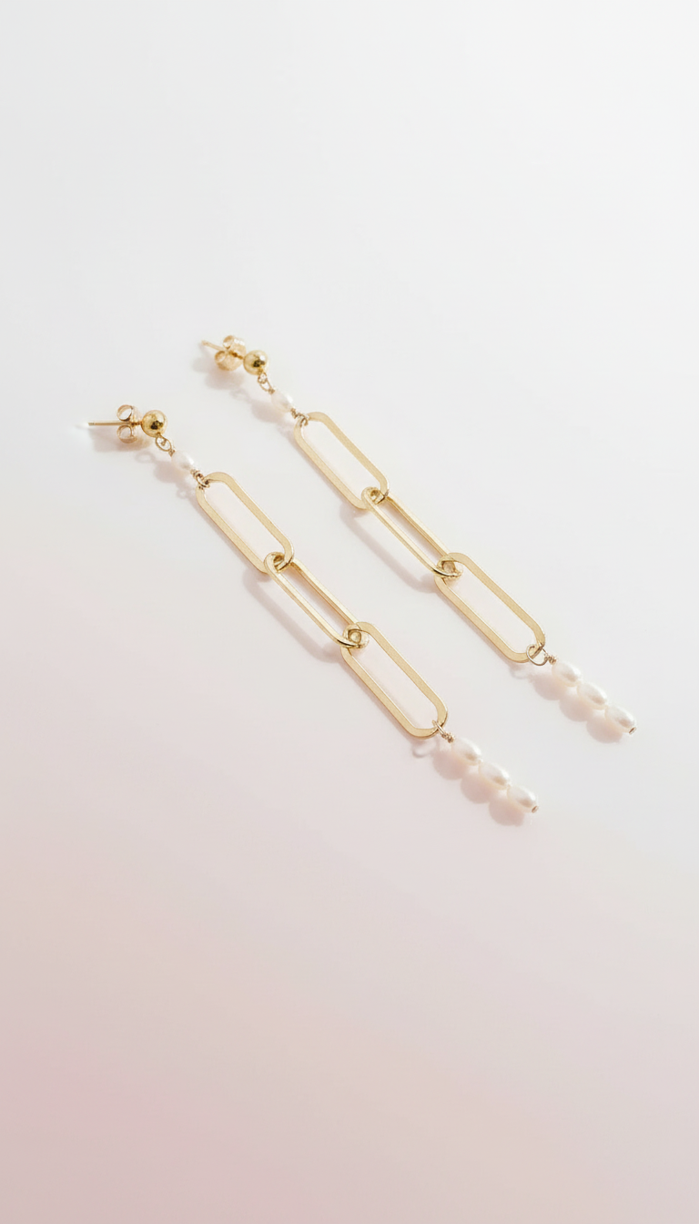 Elongated Paperclip Pearl Earrings
