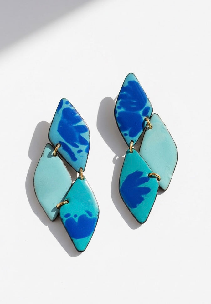 Enamel Earrings Blue Flowers