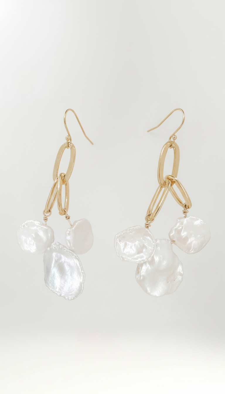 Keshi Pearl Gold Chandelier Earrings