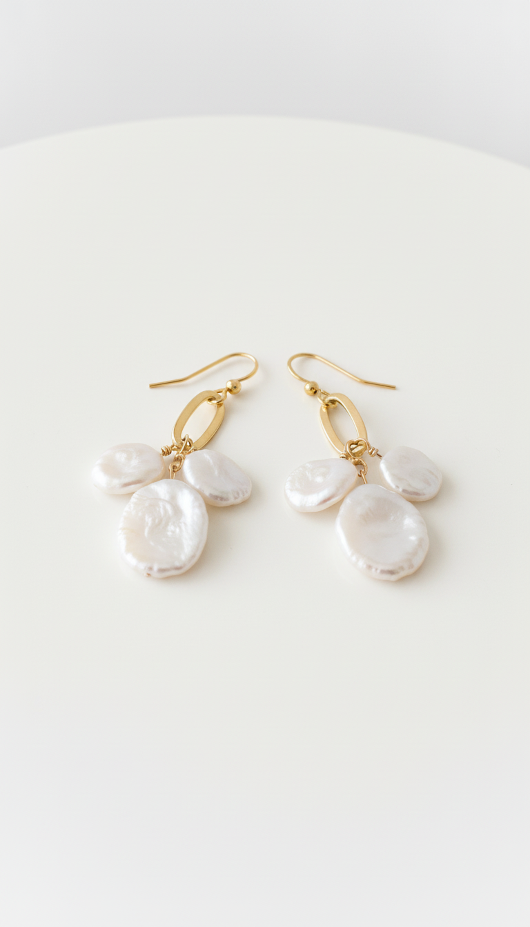 Keshi Pearl Gold Chandelier Earrings