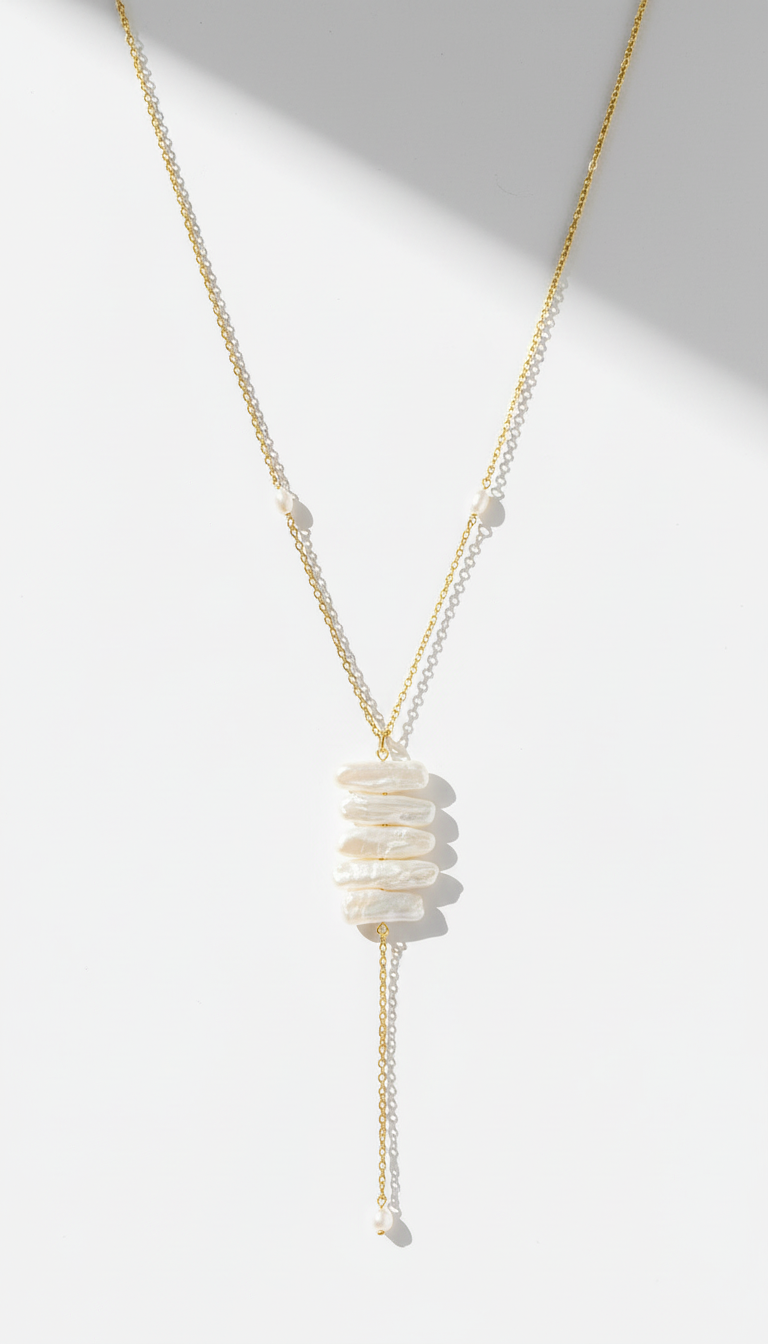 Biwa Pearls Lariat Gold Necklace