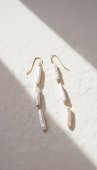 Straight Biwa Pearl Drop Earrings