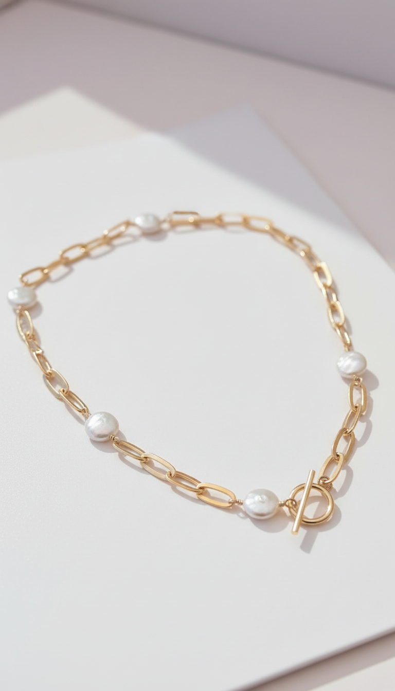 Thick Paperclip Chain & Peals Toggle Chocker