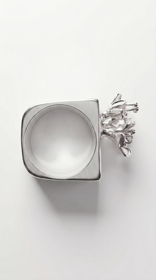 Silver Flower Square Ring